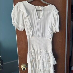 Mixology W.A.P.G White Ruffled Smocked tie mini Dress
